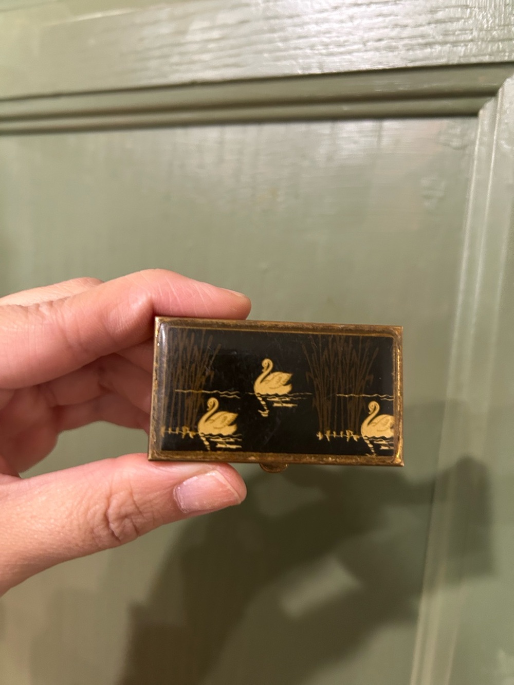 Vintage brass gold swan pill box trinket box decor collectible